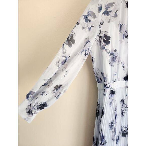 NWD Club Monaco Pleated Maxi Shirt Dress Size 10 Blue Floral Sold Out 9F404 - Picture 5 of 16